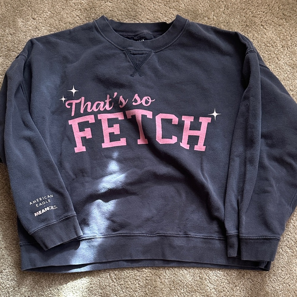 American Eagle Outfitters Navy Sweatshirt with Pink "That's so FETCH" Graphic